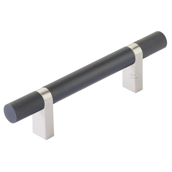 Emtek - Select Bar Cabinet Pull 3-1/2 Inch C-C, Rectangular Bar Stem, Knurled Bar
