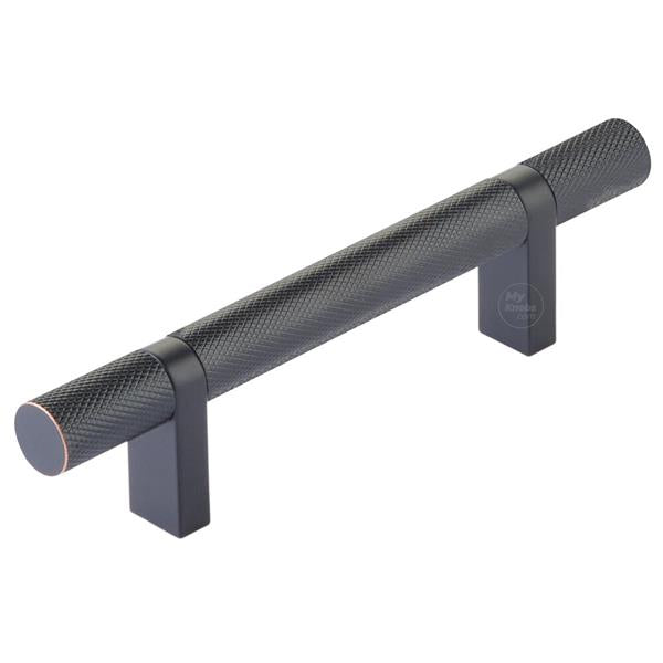 Emtek - Select Bar Cabinet Pull 3-1/2 Inch C-C, Rectangular Bar Stem, Knurled Bar