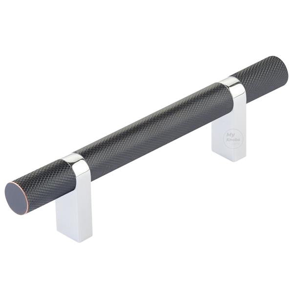 Emtek - Select Bar Cabinet Pull 3-1/2 Inch C-C, Rectangular Bar Stem, Knurled Bar