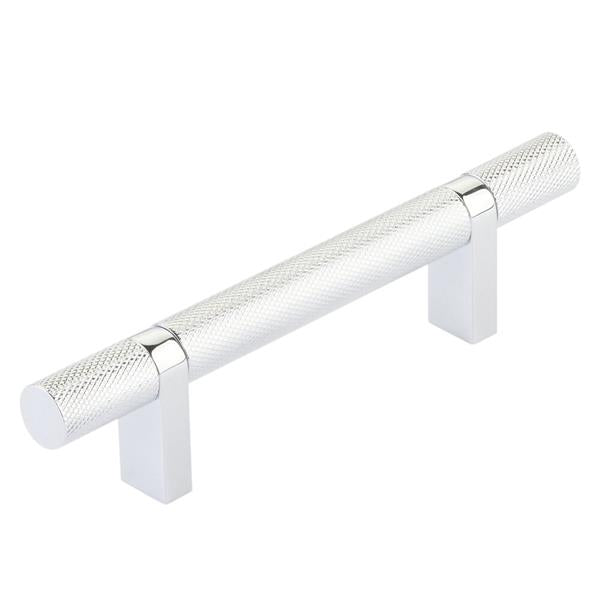 Emtek - Select Bar Cabinet Pull 3-1/2 Inch C-C, Rectangular Bar Stem, Knurled Bar