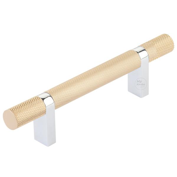 Emtek - Select Bar Cabinet Pull 3-1/2 Inch C-C, Rectangular Bar Stem, Knurled Bar
