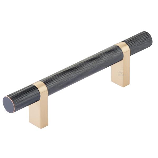 Emtek - Select Bar Cabinet Pull 3-1/2 Inch C-C, Rectangular Bar Stem, Knurled Bar