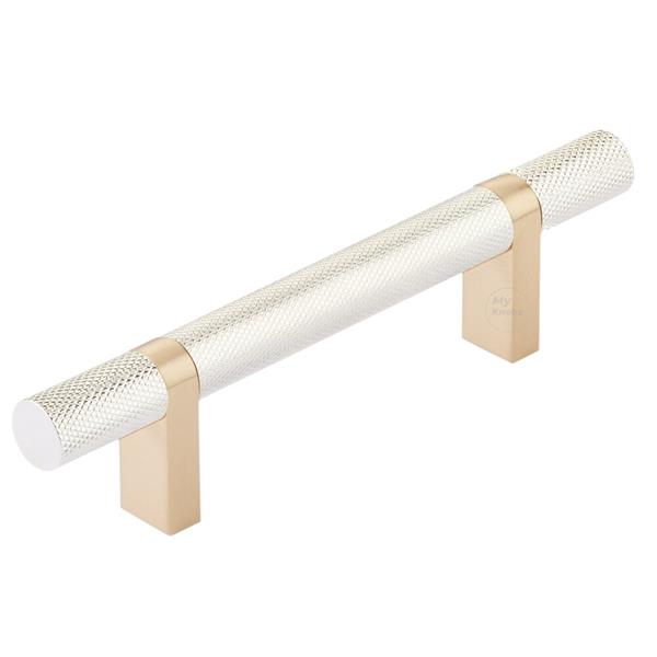 Emtek - Select Bar Cabinet Pull 3-1/2 Inch C-C, Rectangular Bar Stem, Knurled Bar
