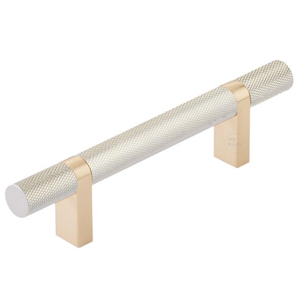 Emtek - Select Bar Cabinet Pull 3-1/2 Inch C-C, Rectangular Bar Stem, Knurled Bar