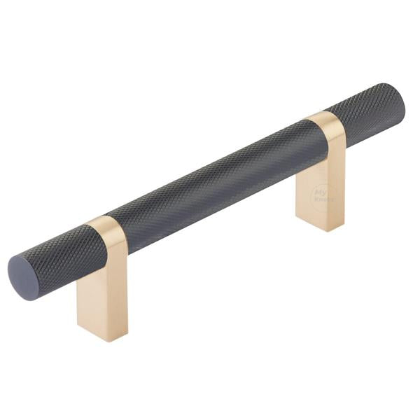 Emtek - Select Bar Cabinet Pull 3-1/2 Inch C-C, Rectangular Bar Stem, Knurled Bar