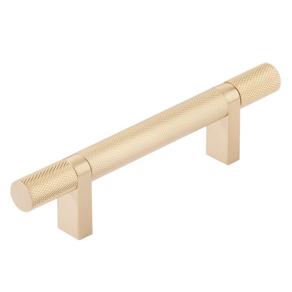 Emtek - Select Bar Cabinet Pull 3-1/2 Inch C-C, Rectangular Bar Stem, Knurled Bar