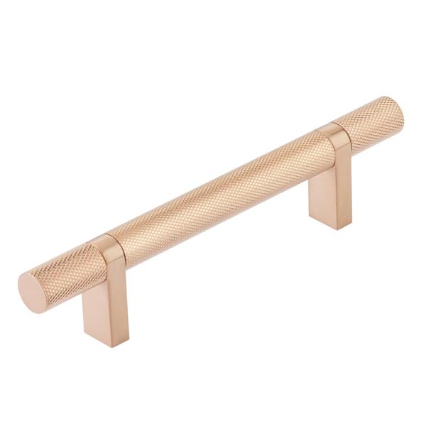 Emtek - Select Bar Cabinet Pull 4 Inch C-C, Rectangular Bar Stem, Knurled Bar