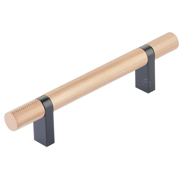 Emtek - Select Bar Cabinet Pull 4 Inch C-C, Rectangular Bar Stem, Knurled Bar