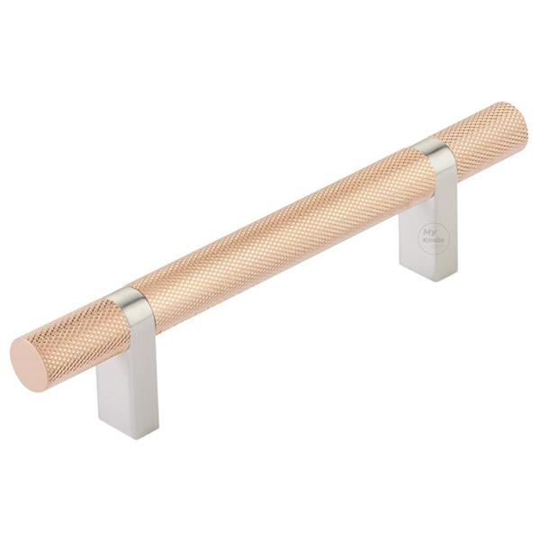 Emtek - Select Bar Cabinet Pull 4 Inch C-C, Rectangular Bar Stem, Knurled Bar