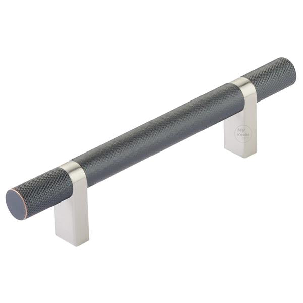 Emtek - Select Bar Cabinet Pull 4 Inch C-C, Rectangular Bar Stem, Knurled Bar