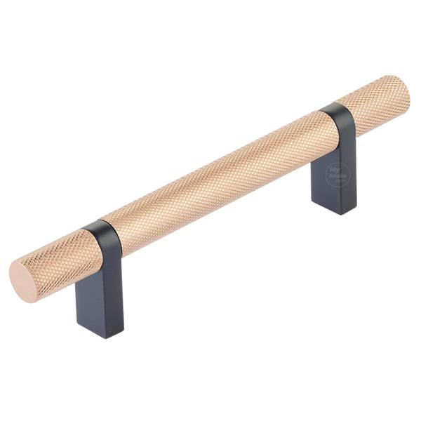 Emtek - Select Bar Cabinet Pull 4 Inch C-C, Rectangular Bar Stem, Knurled Bar