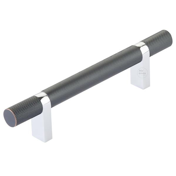 Emtek - Select Bar Cabinet Pull 4 Inch C-C, Rectangular Bar Stem, Knurled Bar