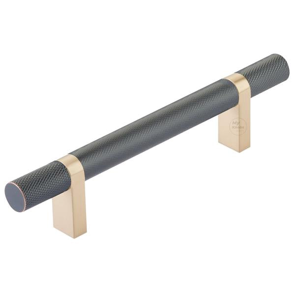 Emtek - Select Bar Cabinet Pull 4 Inch C-C, Rectangular Bar Stem, Knurled Bar