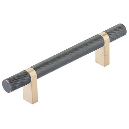 Emtek - Select Bar Cabinet Pull 4 Inch C-C, Rectangular Bar Stem, Knurled Bar