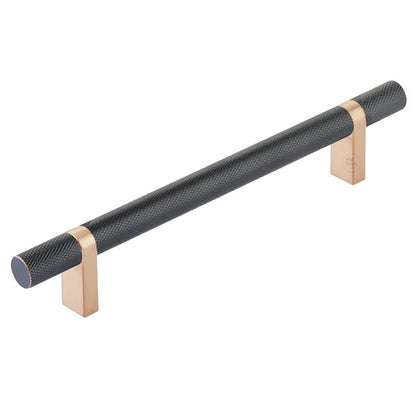 Emtek - Select Bar Cabinet Pull 6 Inch C-C,  Rectangular Bar Stem, Knurled Bar