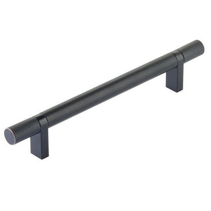 Emtek - Select Bar Cabinet Pull 6 Inch C-C,  Rectangular Bar Stem, Knurled Bar