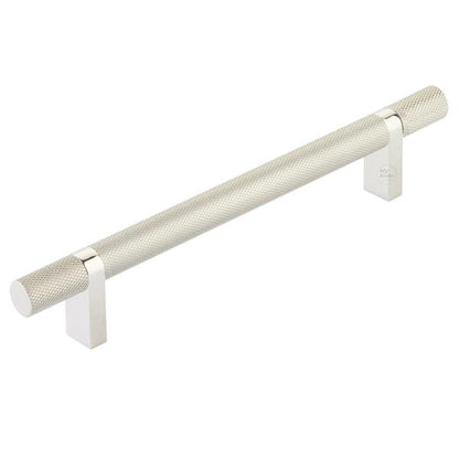 Emtek - Select Bar Cabinet Pull 6 Inch C-C,  Rectangular Bar Stem, Knurled Bar