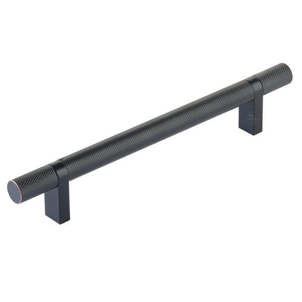 Emtek - Select Bar Cabinet Pull 6 Inch C-C,  Rectangular Bar Stem, Knurled Bar