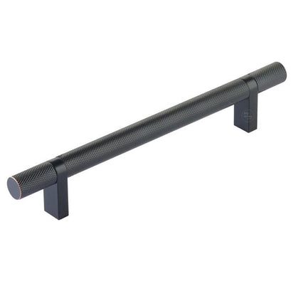 Emtek - Select Bar Cabinet Pull 6 Inch C-C,  Rectangular Bar Stem, Knurled Bar
