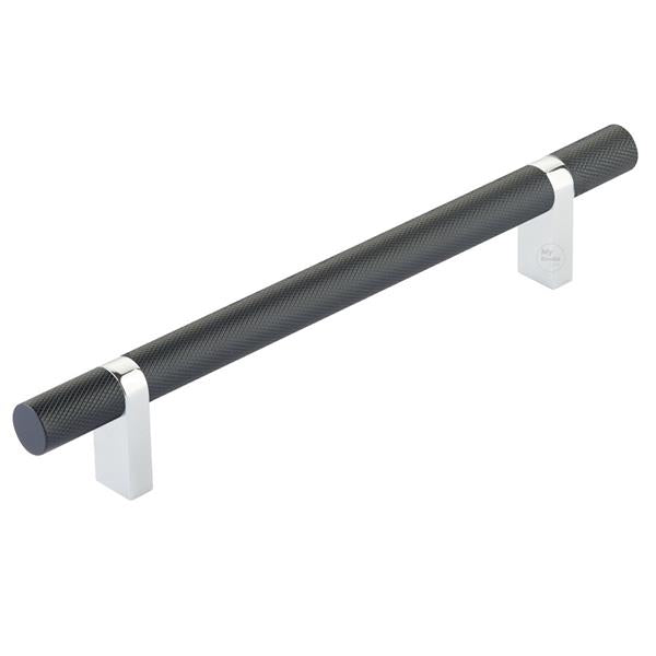 Emtek - Select Bar Cabinet Pull 6 Inch C-C,  Rectangular Bar Stem, Knurled Bar