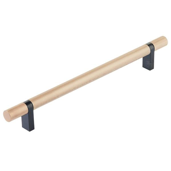 Emtek - Select Bar Cabinet Pull 8 Inch C-C, Rectangular Bar Stem, Knurled Bar