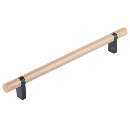 Emtek - Select Bar Cabinet Pull 8 Inch C-C, Rectangular Bar Stem, Knurled Bar