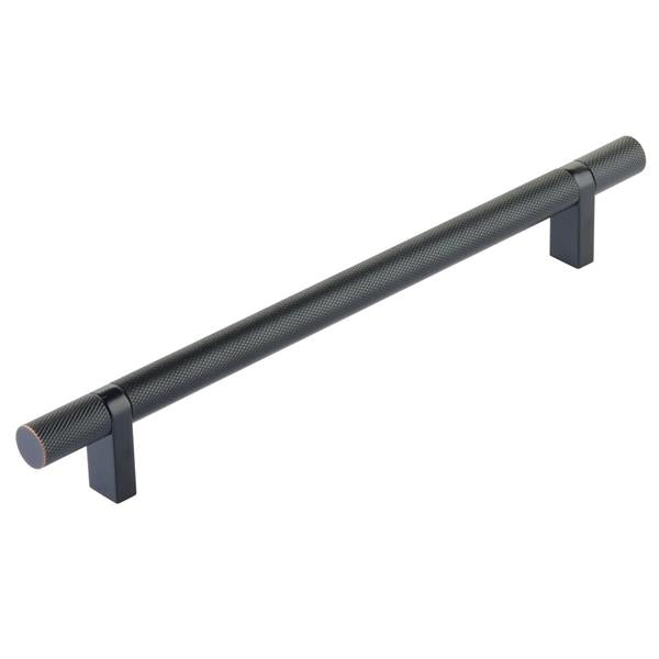 Emtek - Select Bar Cabinet Pull 8 Inch C-C, Rectangular Bar Stem, Knurled Bar
