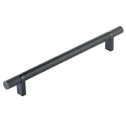 Emtek - Select Bar Cabinet Pull 8 Inch C-C, Rectangular Bar Stem, Knurled Bar