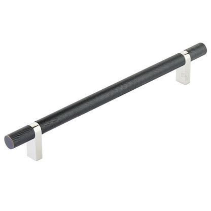 Emtek - Select Bar Cabinet Pull 8 Inch C-C, Rectangular Bar Stem, Knurled Bar
