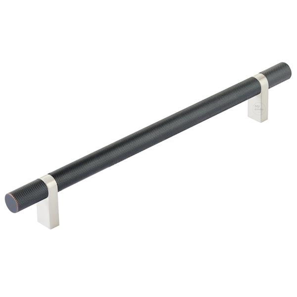Emtek - Select Bar Cabinet Pull 8 Inch C-C, Rectangular Bar Stem, Knurled Bar