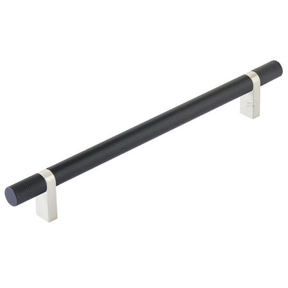 Emtek - Select Bar Cabinet Pull 8 Inch C-C, Rectangular Bar Stem, Knurled Bar
