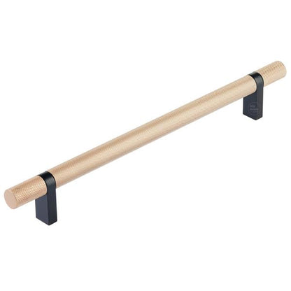 Emtek - Select Bar Cabinet Pull 8 Inch C-C, Rectangular Bar Stem, Knurled Bar