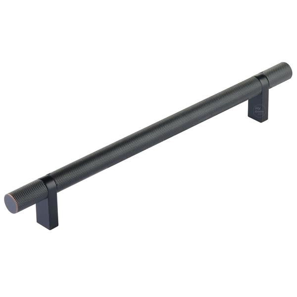 Emtek - Select Bar Cabinet Pull 8 Inch C-C, Rectangular Bar Stem, Knurled Bar