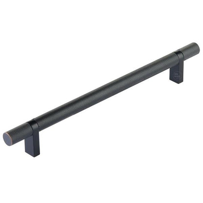 Emtek - Select Bar Cabinet Pull 8 Inch C-C, Rectangular Bar Stem, Knurled Bar
