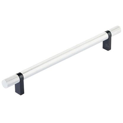 Emtek - Select Bar Cabinet Pull 8 Inch C-C, Rectangular Bar Stem, Knurled Bar