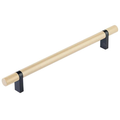 Emtek - Select Bar Cabinet Pull 8 Inch C-C, Rectangular Bar Stem, Knurled Bar