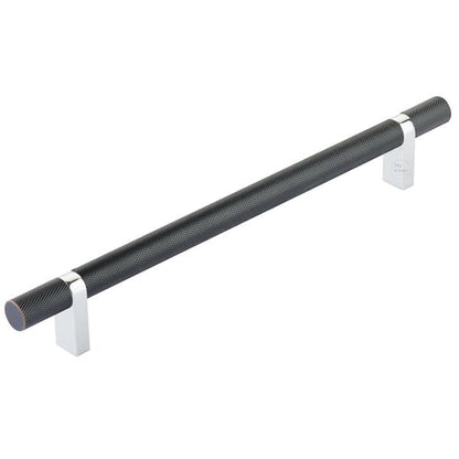 Emtek - Select Bar Cabinet Pull 8 Inch C-C, Rectangular Bar Stem, Knurled Bar