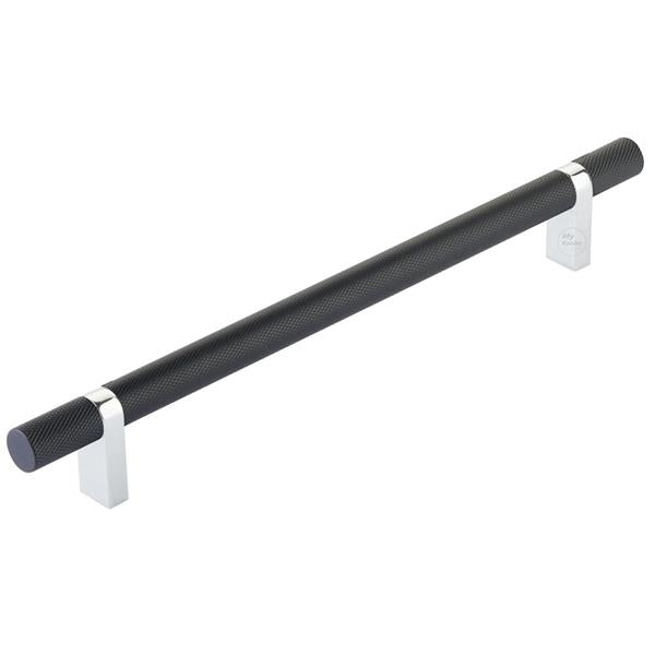 Emtek - Select Bar Cabinet Pull 8 Inch C-C, Rectangular Bar Stem, Knurled Bar