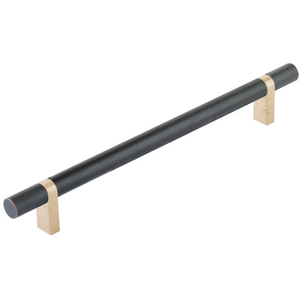 Emtek - Select Bar Cabinet Pull 8 Inch C-C, Rectangular Bar Stem, Knurled Bar