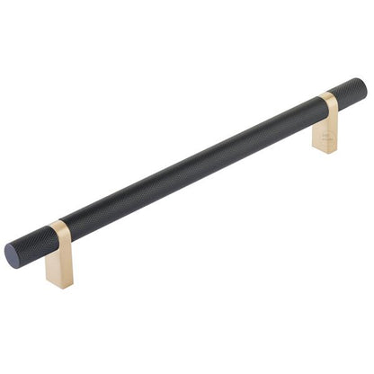 Emtek - Select Bar Cabinet Pull 8 Inch C-C, Rectangular Bar Stem, Knurled Bar