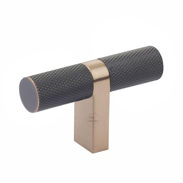 Emtek - Select Cabinet T-Knob 2-1/4 Inch overall, Rectangular Bar Stem, Knurled Bar