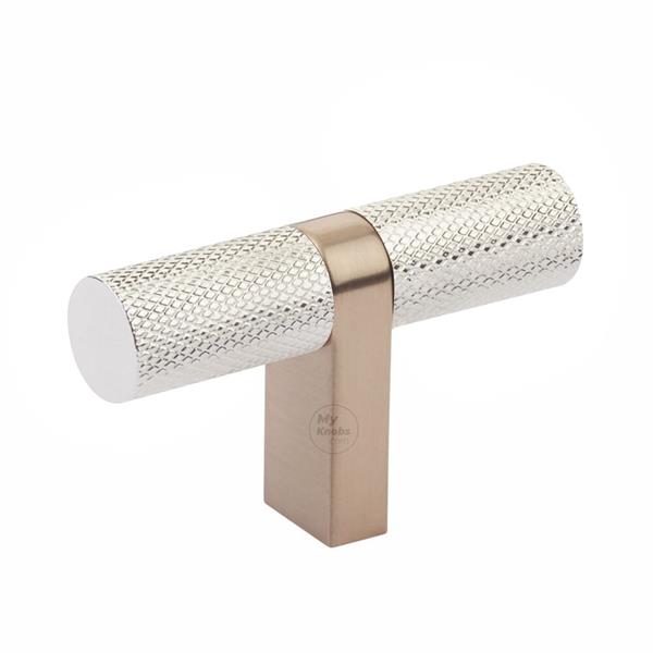 Emtek - Select Cabinet T-Knob 2-1/4 Inch overall, Rectangular Bar Stem, Knurled Bar