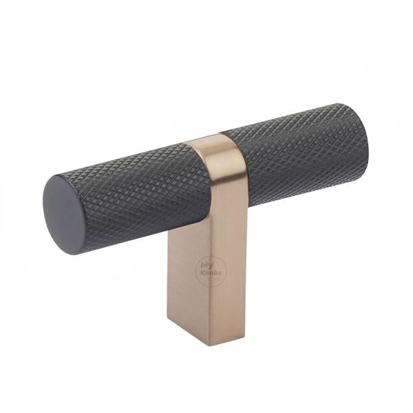 Emtek - Select Cabinet T-Knob 2-1/4 Inch overall, Rectangular Bar Stem, Knurled Bar