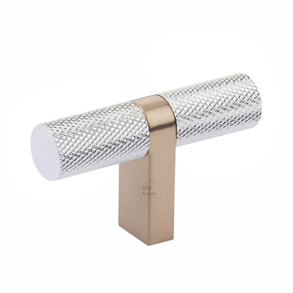 Emtek - Select Cabinet T-Knob 2-1/4 Inch overall, Rectangular Bar Stem, Knurled Bar