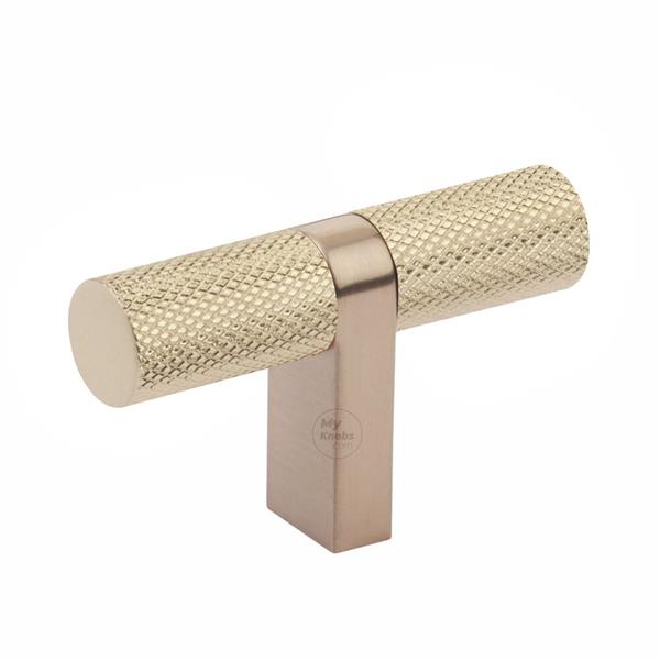 Emtek - Select Cabinet T-Knob 2-1/4 Inch overall, Rectangular Bar Stem, Knurled Bar
