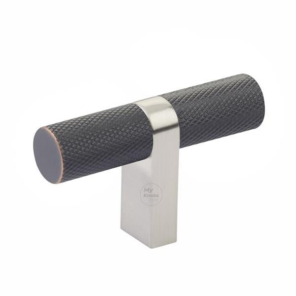 Emtek - Select Cabinet T-Knob 2-1/4 Inch overall, Rectangular Bar Stem, Knurled Bar