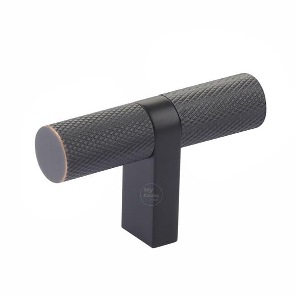 Emtek - Select Cabinet T-Knob 2-1/4 Inch overall, Rectangular Bar Stem, Knurled Bar