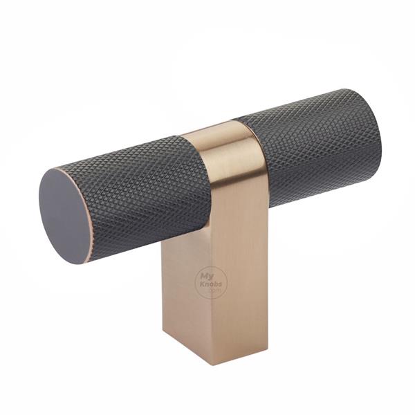 Emtek - Select Cabinet T-Knob 3-1/8 Inch overall, Rectangular Bar Stem, Knurled Bar