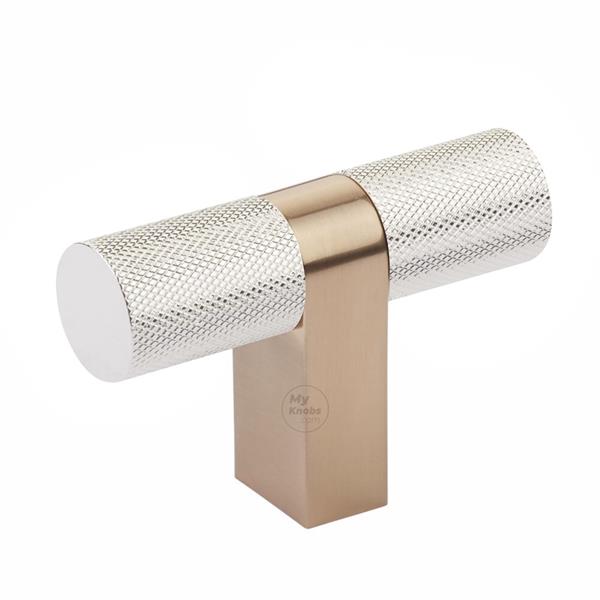 Emtek - Select Cabinet T-Knob 3-1/8 Inch overall, Rectangular Bar Stem, Knurled Bar