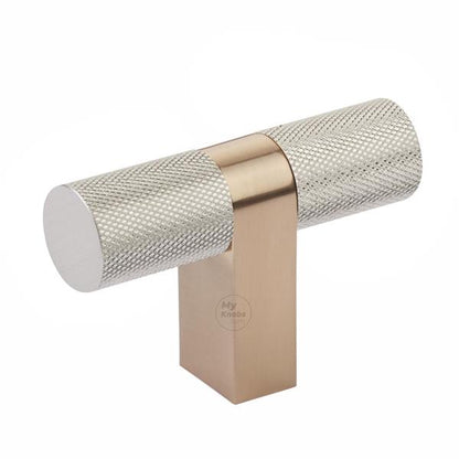 Emtek - Select Cabinet T-Knob 3-1/8 Inch overall, Rectangular Bar Stem, Knurled Bar